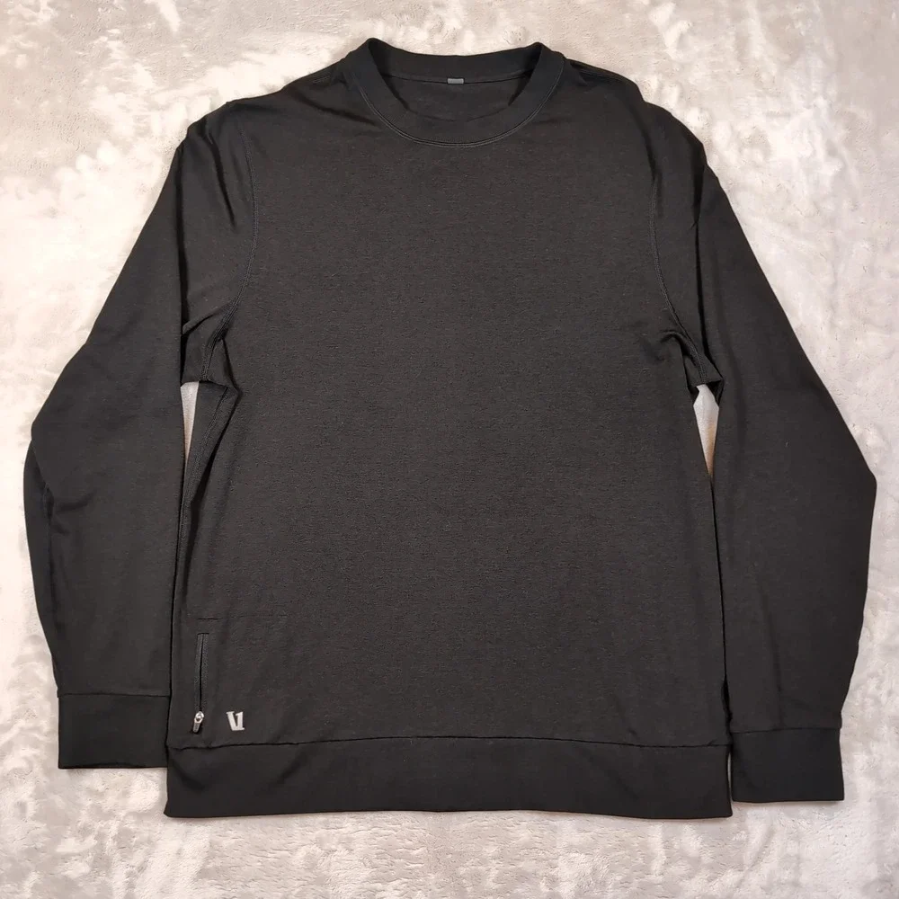 Vuori Ponto Performance Crew Mens L Black Long Sleeve Pullover Athletic Shirt